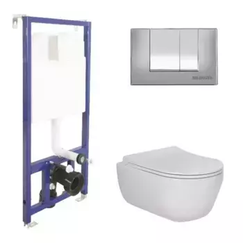 Комплект инсталляция с унитазом, крышкой и кнопкой смыва «Berges Wasserhaus» Novum/Ego Rimless/S3 безободковый белый с кнопкой хром