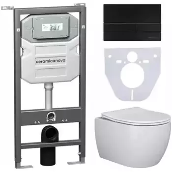 Комплект инсталляция с унитазом, крышкой и кнопкой смыва «Ceramica Nova» CN3001_1002B_1000 безободковый белый