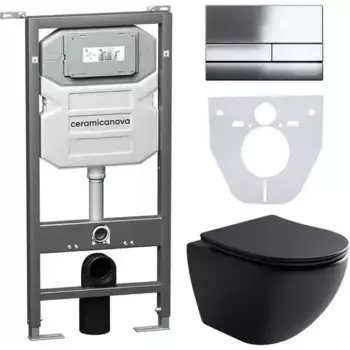 Комплект инсталляция с унитазом, крышкой и кнопкой смыва «Ceramica Nova» CN4002MB_1002CH_1000 безободковый черный