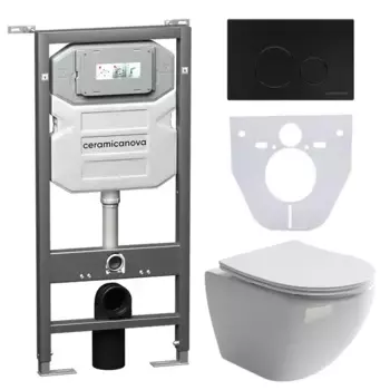 Комплект инсталляция с унитазом, крышкой и кнопкой смыва «Ceramica Nova» Metropol CN4002_1001B_1000 безободковый белый