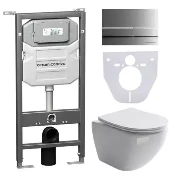 Комплект инсталляция с унитазом, крышкой и кнопкой смыва «Ceramica Nova» Metropol CN4002_1002M_1000 безободковый белый