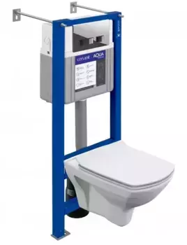 Комплект инсталляция с унитазом, крышкой и кнопкой смыва «Cersanit» Aqua Smart M40/Carina XL CO DPL EO slim/кнопка Movi хром безободковый белый