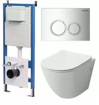 Комплект инсталляция с унитазом, крышкой и кнопкой смыва «Grossman» 97.4411S.01.100 безободковый белый