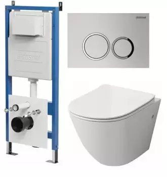 Комплект инсталляция с унитазом, крышкой и кнопкой смыва «Grossman» 97.4411S.01.110 безободковый белый