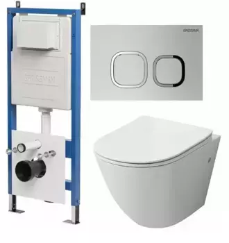 Комплект инсталляция с унитазом, крышкой и кнопкой смыва «Grossman» 97.4411S.02.110 безободковый белый