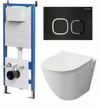 Комплект инсталляция с унитазом, крышкой и кнопкой смыва «Grossman» 97.4411S.02.210 безободковый белый