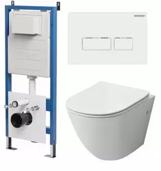 Комплект инсталляция с унитазом, крышкой и кнопкой смыва «Grossman» 97.4411S.03.000 безободковый белый