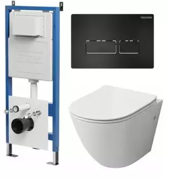 Комплект инсталляция с унитазом, крышкой и кнопкой смыва «Grossman» 97.4411S.03.210 безободковый белый