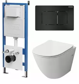 Комплект инсталляция с унитазом, крышкой и кнопкой смыва «Grossman» 97.4411S.04.21M безободковый белый