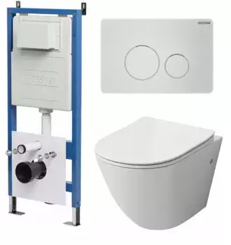 Комплект инсталляция с унитазом, крышкой и кнопкой смыва «Grossman» 97.4411S.05.01M безободковый белый
