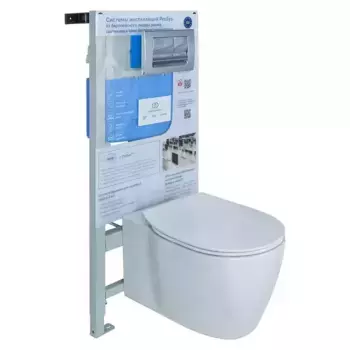 Комплект инсталляция с унитазом, крышкой и кнопкой смыва «Ideal Standard» Connect E212701 безободковый белый/хром