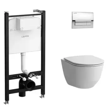 Комплект инсталляция с унитазом, крышкой и кнопкой смыва «Laufen» Pro ZRU9307615 безободковый белый с клавишей хром