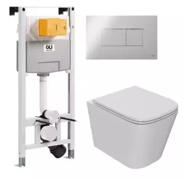 Комплект инсталляция с унитазом, крышкой и кнопкой смыва «Point» 879235pKA00+PN41081 (OLI 120 Eco pneumatic/унитаз Ника/клавиша Karisma) безободковый белый