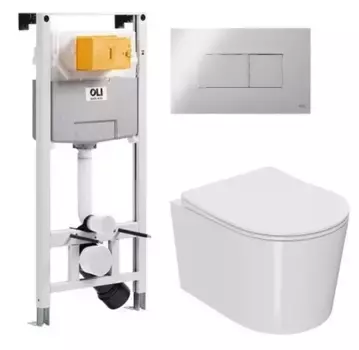 Комплект инсталляция с унитазом, крышкой и кнопкой смыва «Point» 879235pKA00+PN41701 (OLI 120 Eco pneumatic/унитаз Веста/клавиша Karisma) безободковый белый