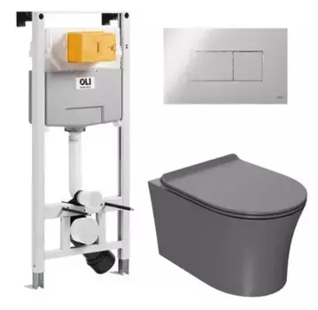 Комплект инсталляция с унитазом, крышкой и кнопкой смыва «Point» 879235pKA00+PN41711GM (OLI 120 Eco pneumatic/унитаз Вега/клавиша Karisma) безободковый серый матовый