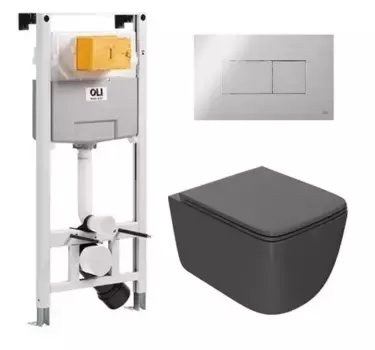Комплект инсталляция с унитазом, крышкой и кнопкой смыва «Point» 879235pKA00+PN41831GM (OLI 120 Eco pneumatic/унитаз Меркурий/клавиша Karisma) безободковый темно-серый