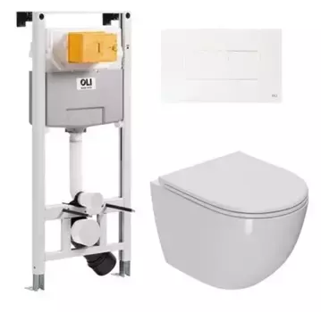 Комплект инсталляция с унитазом, крышкой и кнопкой смыва «Point» 879235pKA01+PN41041 (OLI 120 Eco pneumatic/унитаз Афина/клавиша Karisma белая) безободковый белый