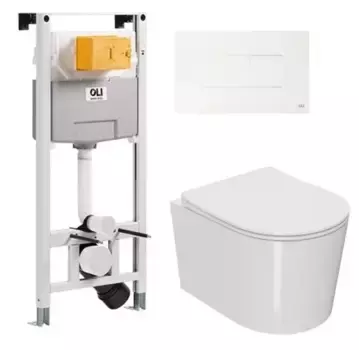 Комплект инсталляция с унитазом, крышкой и кнопкой смыва «Point» 879235pKA01+PN41701 (OLI 120 Eco pneumatic/унитаз Веста/клавиша Karisma) безободковый белый