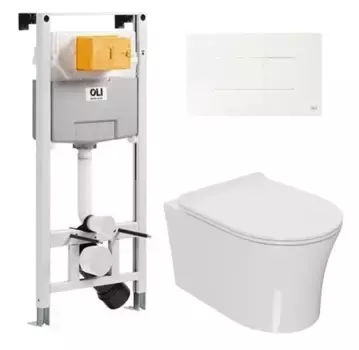 Комплект инсталляция с унитазом, крышкой и кнопкой смыва «Point» 879235pKA01+PN41711 (OLI 120 Eco pneumatic/унитаз Вега/клавиша Karisma) безободковый белый
