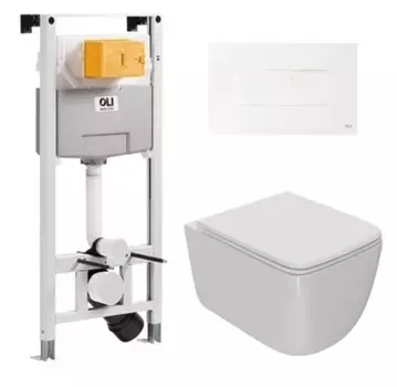Комплект инсталляция с унитазом, крышкой и кнопкой смыва «Point» 879235pKA01+PN41831 (OLI 120 Eco pneumatic/унитаз Меркурий/клавиша Karisma) безободковый белый