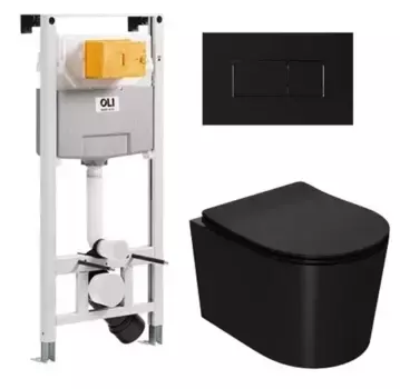 Комплект инсталляция с унитазом, крышкой и кнопкой смыва «Point» 879235pKA03+PN41701BM (OLI 120 Eco pneumatic/унитаз Веста/клавиша Karisma) безободковый черный