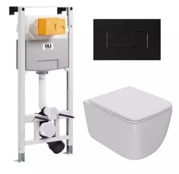 Комплект инсталляция с унитазом, крышкой и кнопкой смыва «Point» 879235pKA03+PN41831 (OLI 120 Eco pneumatic/унитаз Меркурий/клавиша Karisma) безободковый белый