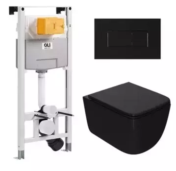 Комплект инсталляция с унитазом, крышкой и кнопкой смыва «Point» 879235pKA03+PN41831BM (OLI 120 Eco pneumatic/унитаз Меркурий/клавиша Karisma) безободковый черный