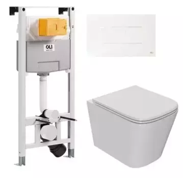 Комплект инсталляция с унитазом, крышкой и кнопкой смыва «Point» (OLI 120 Eco pneumatic/унитаз Ника/клавиша Karisma) безободковый белый