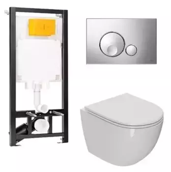 Комплект инсталляция с унитазом, крышкой и кнопкой смыва «Point» OLI 80 ECO/Афина/панель Globe 886914GBOO+PN41041 безободковый белый