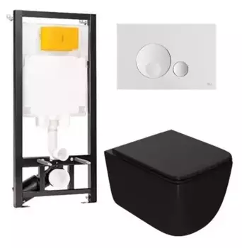 Комплект инсталляция с унитазом, крышкой и кнопкой смыва «Point» OLI 80 ECO/Меркурий/панель Globe 886914GBO1+PN41831BM безободковый черный