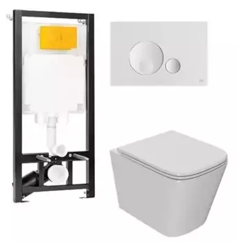 Комплект инсталляция с унитазом, крышкой и кнопкой смыва «Point» OLI 80 ECO/Ника/панель Globe 886914GBO1+PN41081 безободковый белый