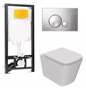 Комплект инсталляция с унитазом, крышкой и кнопкой смыва «Point» OLI 80 ECO/Ника/панель Globe 886914GBOO+PN41081 безободковый белый