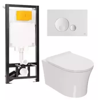 Комплект инсталляция с унитазом, крышкой и кнопкой смыва «Point» OLI 80 ECO/Вега/панель 886914GBO1+PN41711 безободковый белый