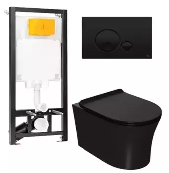 Комплект инсталляция с унитазом, крышкой и кнопкой смыва «Point» OLI 80 ECO/Вега/панель Globe 886914GBO3+PN41711BM безободковый черная