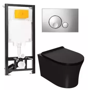 Комплект инсталляция с унитазом, крышкой и кнопкой смыва «Point» OLI 80 ECO/Вега/панель Globe 886914GBOO+PN41711BM безободковый черная