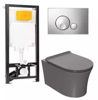 Комплект инсталляция с унитазом, крышкой и кнопкой смыва «Point» OLI 80 ECO/Вега/панель Globe 886914GBOO+PN41711GM безободковый серый