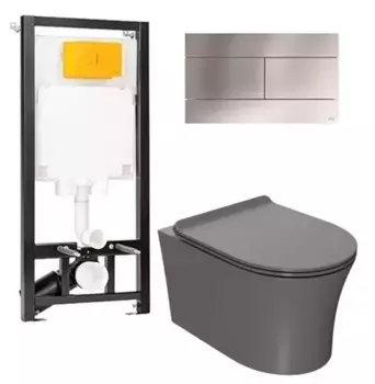 Комплект инсталляция с унитазом, крышкой и кнопкой смыва «Point» OLI 80 ECO/Вега/панель Slim 886914SIOO+PN41711GM безободковый серый