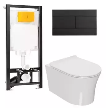 Комплект инсталляция с унитазом, крышкой и кнопкой смыва «Point» OLI 80 ECO/Вега/панель Slim 886914SLO3+PN41711 безободковый белый