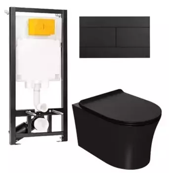 Комплект инсталляция с унитазом, крышкой и кнопкой смыва «Point» OLI 80 ECO/Вега/панель Slim 886914SLO3+PN41711BM безободковый черная