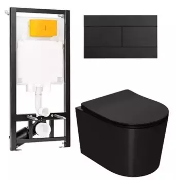 Комплект инсталляция с унитазом, крышкой и кнопкой смыва «Point» OLI 80 ECO/Веста/панель Slim 886914SLO3+PN41701BM безободковый черный