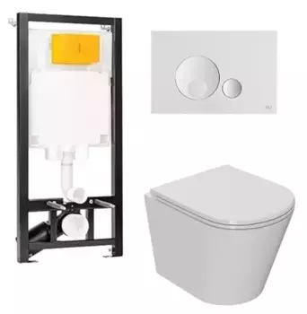 Комплект инсталляция с унитазом, крышкой и кнопкой смыва «Point» OLI 80 ECO/Виктория/панель Globe 886914GBO1+PN41061 безободковый белый