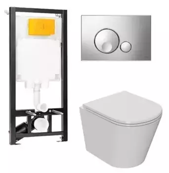 Комплект инсталляция с унитазом, крышкой и кнопкой смыва «Point» OLI 80 ECO/Виктория/панель Globe 886914GBOO+PN41061 безободковый белый