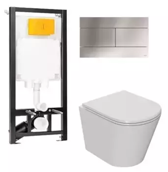 Комплект инсталляция с унитазом, крышкой и кнопкой смыва «Point» OLI 80 ECO/Виктория/панель Slim 886914SIOO+PN41061 безободковый белый