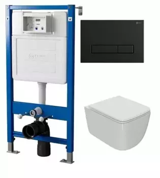 Комплект инсталляция с унитазом, крышкой и кнопкой смыва «Point» PN48007BM (PN48036WG/клавиша PN44831BM/унитаз Меркурий PN41831) безободковый белый