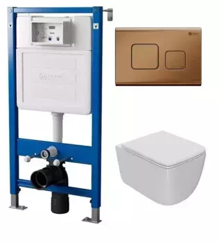 Комплект инсталляция с унитазом, крышкой и кнопкой смыва «Point» PN48014BB (PN48036WG/клавиша PN44041BB/унитаз Меркурий PN41831) безободковый белый