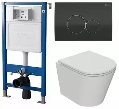 Комплект инсталляция с унитазом, крышкой и кнопкой смыва «Point» PN48066BC (инсталляция PN45120/клавиша Виктория PN44061BC/унитаз Виктория PN41061) безободковый белый