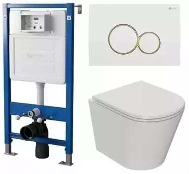 Комплект инсталляция с унитазом, крышкой и кнопкой смыва «Point» PN48068WG (инсталляция PN45120/клавиша Виктория PN44061WG/унитаз Виктория PN41061) безободковый белый