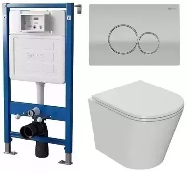 Комплект инсталляция с унитазом, крышкой и кнопкой смыва «Point» PN48069SC (инсталляция PN45120/клавиша Виктория PN44061SC/унитаз Виктория PN41061) безободковый белый