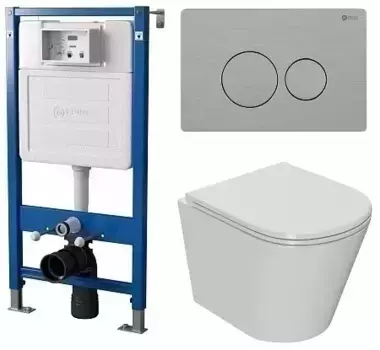 Комплект инсталляция с унитазом, крышкой и кнопкой смыва «Point» PN48080SB (инсталляция PN45120/клавиша Виктория PN44061SB/унитаз Виктория PN41061) безободковый белый