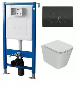 Комплект инсталляция с унитазом, крышкой и кнопкой смыва «Point» PN48082BC (PN45120/клавиша Виктория PN44061BC/унитаз Ника PN41081) безободковый